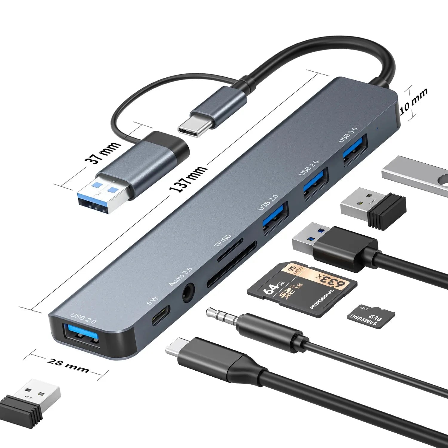 8 In 1 Ports USB Hub Multifunctional Adapter