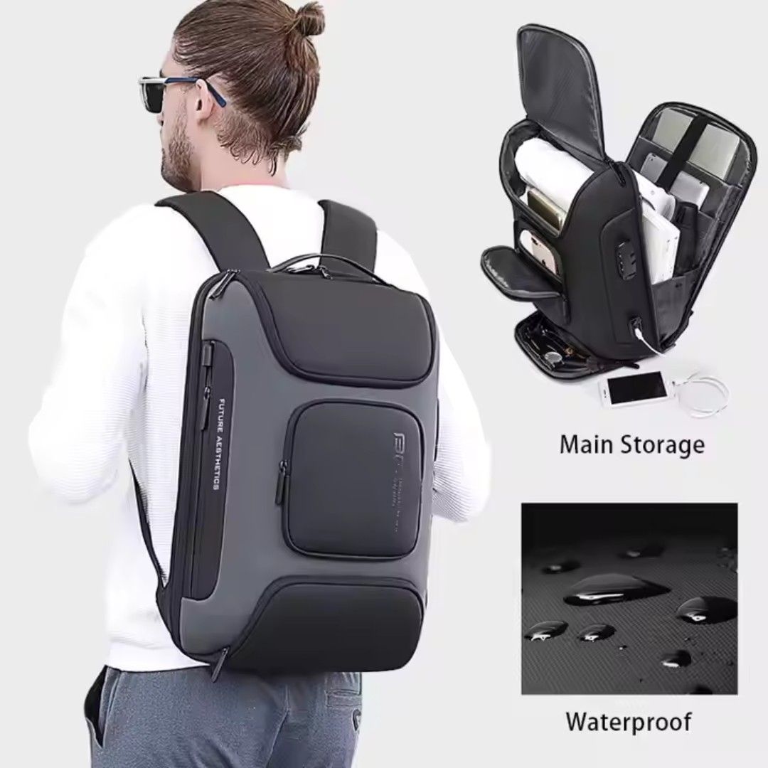 Laptop Business Backpack with USB Charging Port & Waterproof Design