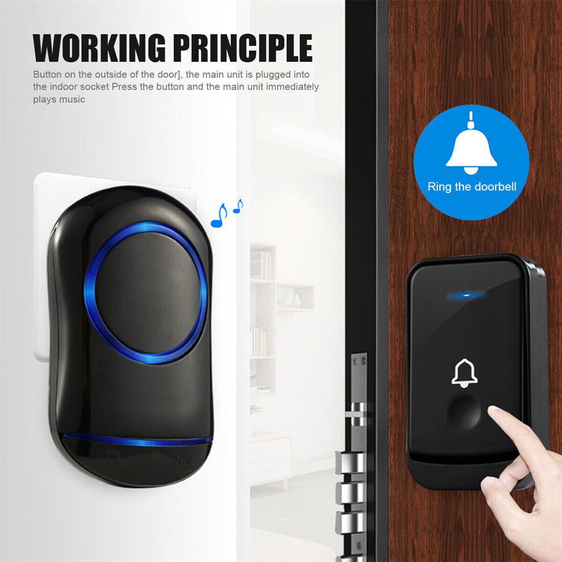 Wireless Door Bells Waterproof Long Range Plug In Home Cordless Doorbell