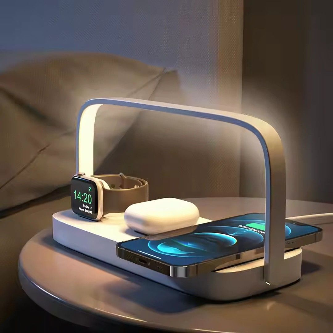 4-in-1 Wireless Charging Dock with Adjustable LED Lamp