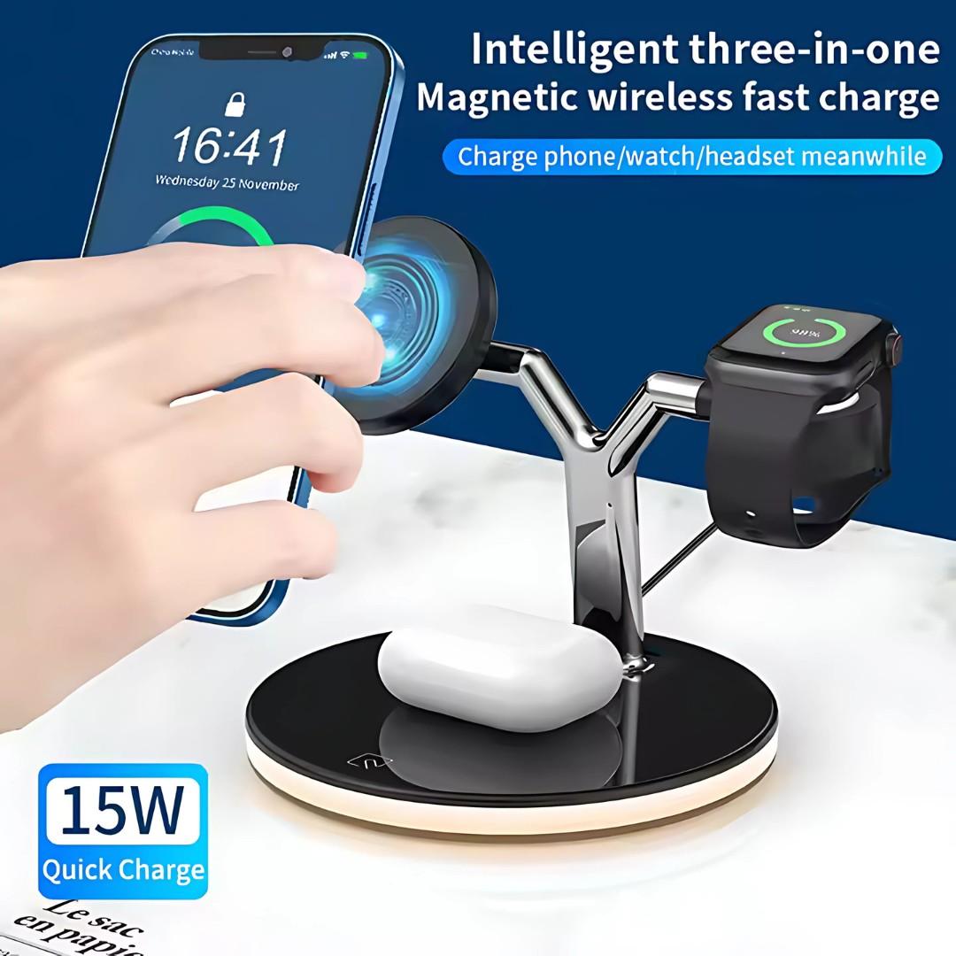 3-in-1 Magnetic Wireless Charging Dock – Fast Charging Station